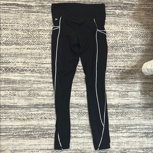 Fabletics Black Leggings with Silver Reflective Trim